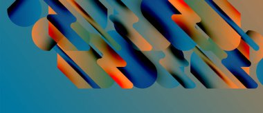 Soyut geometrik şekiller örtüşüyor, canlı renk eğimleri yaratıyor. Mavi, turuncu, yeşil renkler kompozisyona hakim. Modern tasarım.