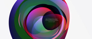 Soyut renkli daireler çakışıyor, dinamik görsel efekt yaratıyor. Metin, merkez form içinde arkaplan tasarımı okur.