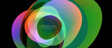 Soyut renkli çakışan daireler dinamik görsel efekt yaratır. Gradyan renkler harmanlanır, modern arkaplan tasarımı oluşturulur.