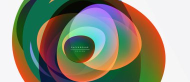 Soyut renkli girdaplar dinamik dairesel desen oluşturur. Canlı renkler harmanlanarak modern tasarım elementini oluşturur. Yumuşak eğimler hareketi önerir.