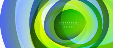 Soyut katmanlar dinamik görsel efekt yaratır. Mavi, yeşil renkler karışıyor, dairesel desenler oluşturuyor. Arka planlar için modern tasarım ögesi.