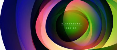Soyut katmanlar dinamik görsel efekt yaratır. Canlı renkler karışıyor, dairesel desenler oluşturuyor. Arka planlar için modern tasarım ögesi.