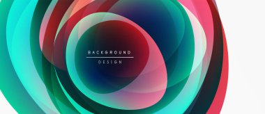 Soyut katmanlar dinamik dairesel desen oluşturur. Canlı renkler harmanlanarak modern arkaplan tasarımı oluşturur. Yumuşak eğimler hareketi, derinliği gösterir.