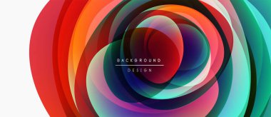 Soyut renkli katmanlar dinamik dairesel desen oluşturur. Metin, kompozisyon içerisindeki arkaplan tasarımını okur. Canlı renkler görsel alana hakim..