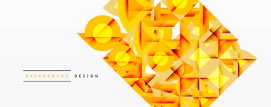 Soyut geometrik tasarım. Sarı üçgenler dinamik bileşim oluşturur. Modern tarz, temiz çizgiler, canlı renkler, uygun arkaplan.