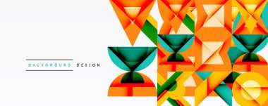 Soyut geometrik desen. Turuncu, deniz mavisi, sarı şekiller modern tasarımı oluşturur. Temiz beyaz arkaplan görsel etkiyi artırır.