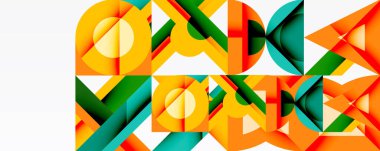 Soyut geometrik desen. Turuncu, yeşil, sarı şekiller, dinamik görsel doku oluşturur. Temiz çizgiler, modern tasarım.