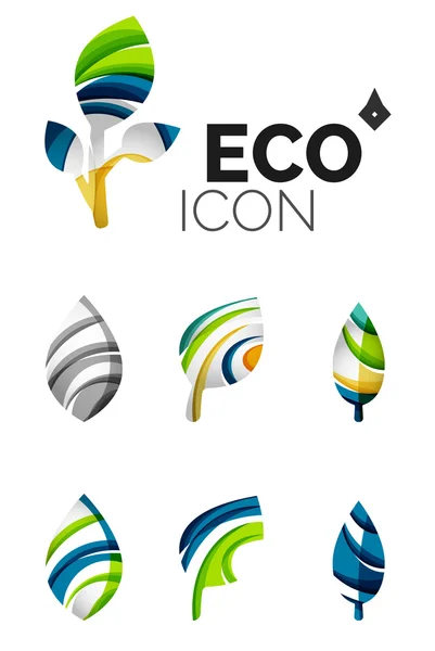 Set of abstract eco leaf icons, business logotype nature concepts, clean modern geometric design — Stock Vector