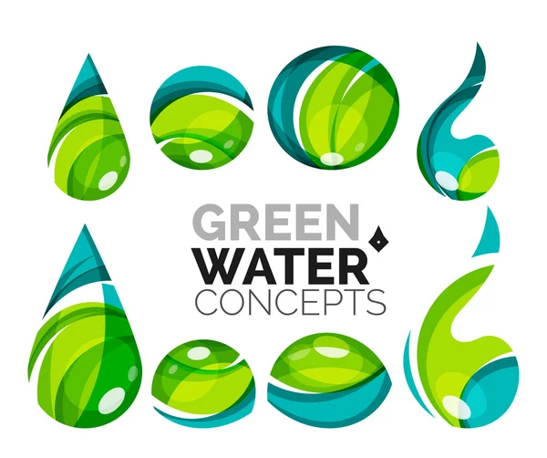 Conjunto de ícones de água ecológica abstrata, logotipo do negócio natureza conceitos verdes, design geométrico moderno limpo — Vetor de Stock