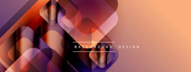 Soyut geometrik şekiller örtüşüyor, canlı renk eğimleri yaratıyor. Sıcak tonlar tasarıma egemen, modern estetiğe işaret ediyor.