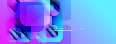Soyut geometrik şekiller örtüşür, parlak mavi ve mor renkler yaratır. Arkaplan, pankart ve sunumlar için modern tasarım ögesi.