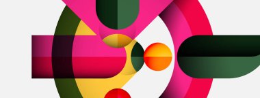 Üst üste binen renkli daireleri içeren soyut kompozisyon, dinamik görsel etkileşim yaratır. Şekiller hareketi, derinliği ve modern tasarımı akla getiriyor..