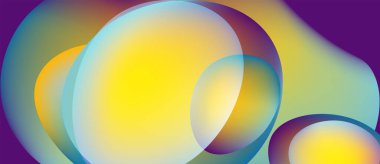 Üst üste binen renkli daireler içeren soyut bir kompozisyon. Renkler karışıyor ve canlı bir görsel etki yaratıyor. Düz geçişler tasarıma hükmediyor.