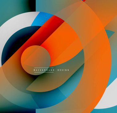 Soyut renkli çemberler dinamik görsel efektler yaratıyor. Modern tasarım grafikleri, şekilleri, pürüzsüz geçişleri içerir..