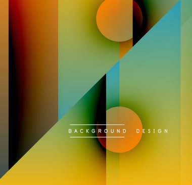 Soyut geometrik bileşim. Canlı gradyanlar, şekiller örtüşüyor ve dinamik görsel efektler yaratıyor. Modern tasarım elemanları.