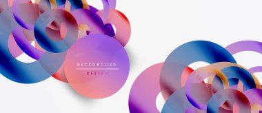 Soyut renkli daireler çakışıyor, dinamik görsel efekt yaratıyor. Modern tasarım elementleri yenilik ve yaratıcılığı önerir. Beyaz alan denge sağlar.