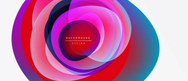 Abstract layers create vibrant circular design. Colors blend, forming dynamic visual effect. Modern, clean aesthetic.