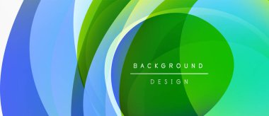 Soyut akışkan şekiller, canlı maviler, yeşiller dinamik arkaplan oluşturur. Metin arka plan tasarımı okur. Yumuşak eğimler, modern estetik.