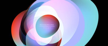 Soyut renkli katmanlar dinamik görsel efekt yaratır. Gradyan renkler harmanlanarak, metin merkezi ile dairesel tasarım oluşturur.