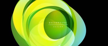 Soyut canlı katmanlar dairesel tasarım yaratır. Yeşil, sarı renkler harmanlanarak, dinamik görsel efekt oluşturur. Metin arkaplan tasarımı okur.