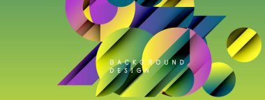 Soyut geometrik şekiller örtüşür, canlı renkli tasarım yaratır. Yeşil zemin görsel etkiyi arttırır. Modern estetik.