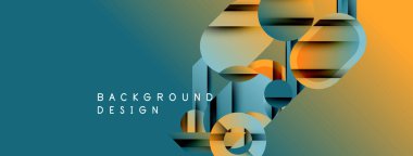 Soyut geometrik şekiller örtüşür, dinamik görsel efekt yaratır. Renkler turuncudan maviye karışıyor. Modern tasarım elemanları.