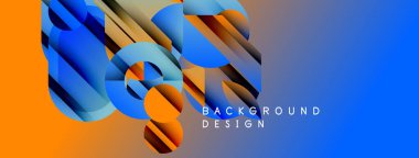 Soyut geometrik şekiller canlı mavileri, portakalları harmanlarlar. Modern tasarım derinliği, hareketi, görsel ilgiyi çağrıştırıyor. Arkaplan metni arkaplan tasarımı okur.