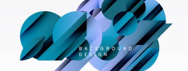 Soyut geometrik şekiller örtüşerek dinamik mavi gradyan arkaplan oluşturur. Modern tasarım elementleri yenilik ve teknoloji öneriyor.