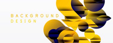Soyut geometrik şekiller örtüşür, parlak sarı ve mavi renkler yaratır. Minimalist tasarım modern arka planlara, sunumlara uyuyor.