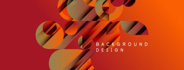 Soyut geometrik şekiller üst üste binerek dinamik sıcak renk eğimleri oluşturur. Dizayn özellikleri katmanlı daireler, dikdörtgenler, çizgiler. Modern estetik.
