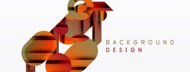 Soyut geometrik şekiller, sıcak renkler tasarıma hakim. Çemberler, dikdörtgenler modern görsel efekt oluşturur. Minimalist stil.