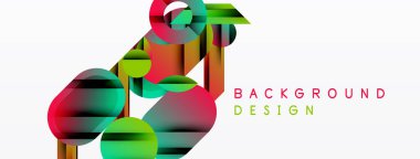 Soyut geometrik şekiller örtüşüyor, canlı renk eğimleri yaratıyor. Modern tasarım elementleri dinamik görsel deneyim önerir.