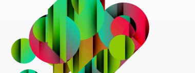 Soyut geometrik bileşim. Üst üste binen şekiller canlı renk eğimleri, dinamik görsel efektler yaratır. Modern tasarım elemanları.