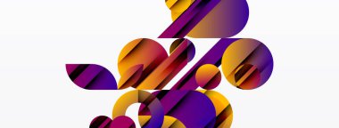 Soyut şekiller, canlı renkler, dinamik kompozisyon. Mor, turuncu, sarı renkler modern görsel etki yaratır. Temiz arkaplan tasarımı geliştirir.