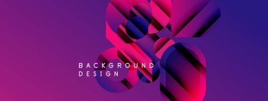 Soyut geometrik şekiller dinamik mor, pembe gradyan oluşturur. Metin arka plan tasarımı okur. Modern görsel kompozisyon.