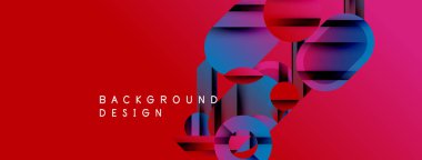 Soyut geometrik şekiller kırmızı arkaplanda kesişir. Modern tasarım mavi, mor eğimleri içerir. Metin arkaplan tasarımı okur.