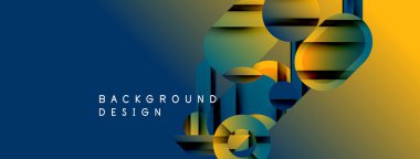 Soyut geometrik şekiller örtüşür, dinamik görsel efekt yaratır. Mavi geçiş sarı, modern tasarım elementleri sunar.