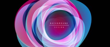 Soyut canlı katmanlar dairesel tasarım yaratır. Pembe, mavi renkler harmanlanarak, dinamik görsel efekt oluşturur. Modern, şık arkaplan ögesi.