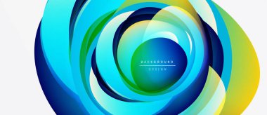 Soyut renkli katmanlar dinamik dairesel tasarım yaratır. Parlak renkler harmanlanarak modern arkaplan ögesini oluşturur. Yumuşak eğimler hareketi önerir.