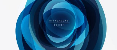 Soyut mavi katmanlar dairesel tasarım yaratır. Derece gölgeleri derinliği, modern estetiği gösteriyor. En küçük metin örtüsü mevcut.