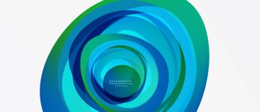 Soyut spiral tasarım. Eşmerkezli katmanlar, canlı maviler, yeşiller dinamik görsel efekt yaratır. Modern arkaplan ögesi.