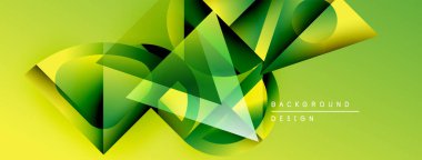 Soyut geometrik şekiller örtüşüyor, dinamik yeşil, sarı gradyanlar yaratıyor. Modern tasarım hareketi, enerjiyi, görsel ilgiyi önerir.