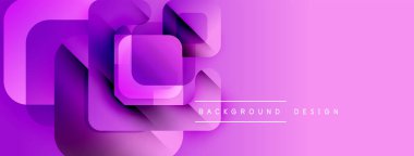Soyut geometrik şekiller üst üste binerek katmanlı mor tasarım yaratır. Koyu pembeden açık pembeye geçiş. Minimalist estetik.
