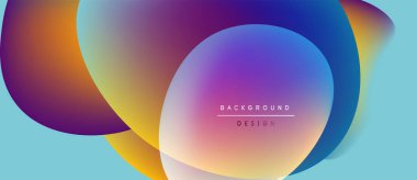 Soyut renkli şekiller çakışıyor. Gradyan renkler harmanlanarak, dinamik görsel efekt yaratır. Açık mavi arkaplan canlı tasarım elementlerini tamamlar.