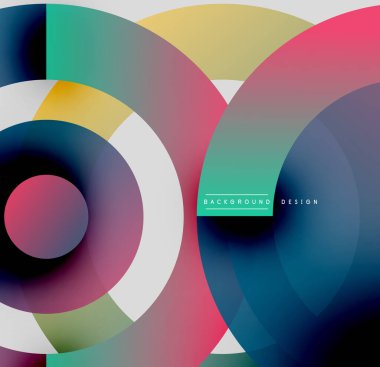 Soyut renkli çemberler çakışıyor. Gradyan gölgeler dinamik görsel efekt yaratır. Arka planlar için modern tasarım ögesi.