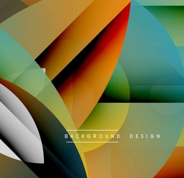 Soyut geometrik şekiller çakışıyor. Canlı renkler harmanlanır, dinamik görsel doku oluşturur. Modern tasarım ögeleri sunulan katmanlı bileşim.