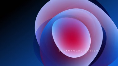 Soyut katmanlar dairesel form yaratır. Renkler harmanlanmış mor, mavi, pembe, geri dönüşümlü koyu arka plan. Modern tasarım ögesi.
