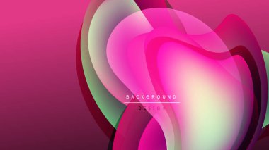Soyut sıvı şekiller, canlı pembeler, yeşillikler koyu arkaplana karışıyor. Modern tasarım ögesi, pürüzsüz gradyanlar.