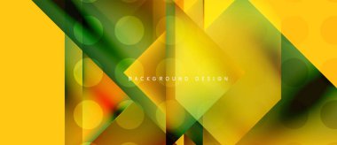 Soyut geometrik tasarım. Sarı, yeşil renkler harmanlanır. Üst üste binen şekiller dinamik görsel doku yaratır. Modern arkaplan ögesi.