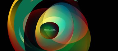 Soyut sıvı şekilleri örtüşür, canlı renkli katmanlar oluşturur. Tasarım merkezi parlaklık içinde metin arkaplan tasarımı içerir.